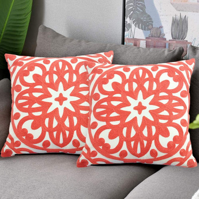 Embroidered Decorative Throw Pillow Covers 18''X18'' Set of 2Pcs, Classic Boho Man