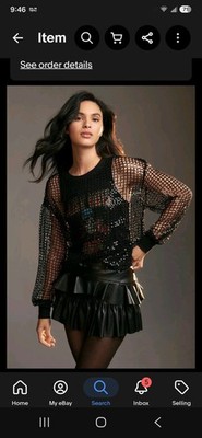 Pilcro Anthropologie Black Sequin Net Shine Guns & Roses Concert Festival Top M