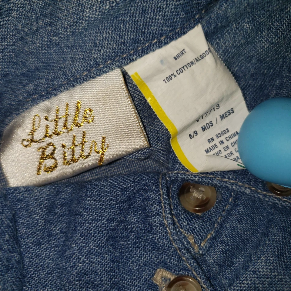 Camisa vaquera vintage Little Bitty manga larga abotonada niños talla 6-9 meses Foto 3 de 4