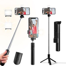 Selfie Stick 40 In Retractable Phone Tripod With Wireless Remote Control Light