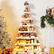 8 Tier Christmas Village Display Shelves 5.2Ft Large Christmas Tree Corner Shelf