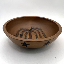 Primitive Wood Bowl Hand Painted Farmhouse Fall Decor 5.5" Autumn Pumpkin Crow