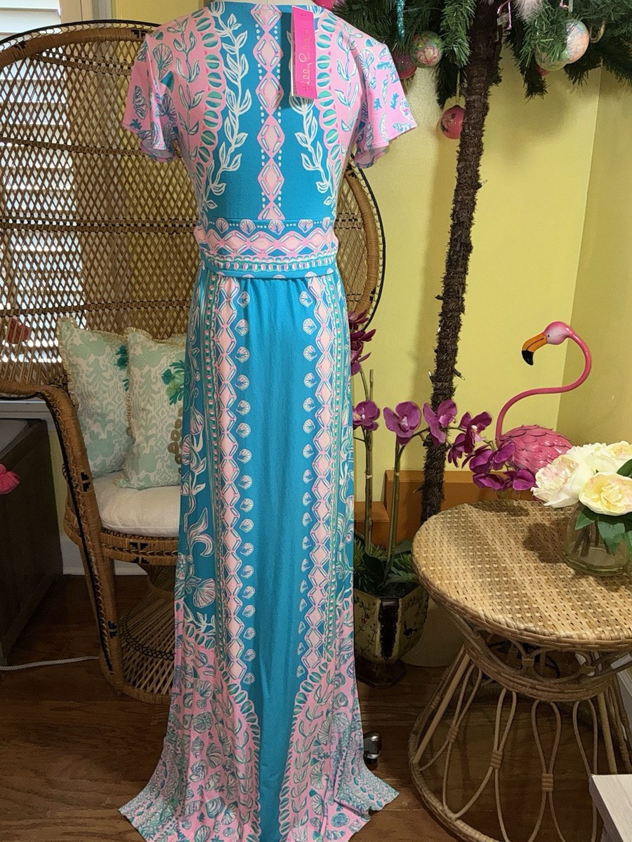 Lilly Pulitzer NWT Esmarella Maxi Turquoise Water Ya Waiting For  Size  M,L,XL