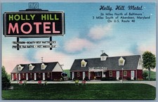 Holly Hill Motel Aberdeen Maryland Linen Postcard AAA Logo US Route 40 Unposted