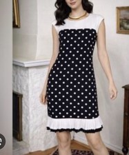 New Sandra Darren Women’s Size 10 Black Classic Polka Dot Dress Frills Timeless