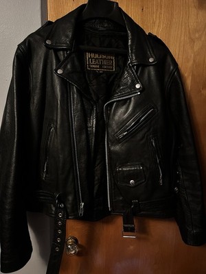 Hudson Leather Men's Black Biker Jacket Zip/Buckle Belted Size 46