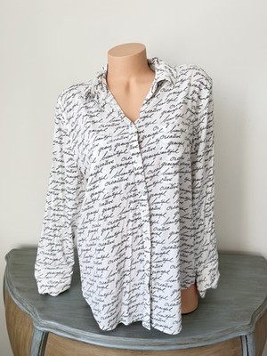 Chicos 2 Top 12 L XL   Button Beautiful Creative Graceful Poet Words Writing LS