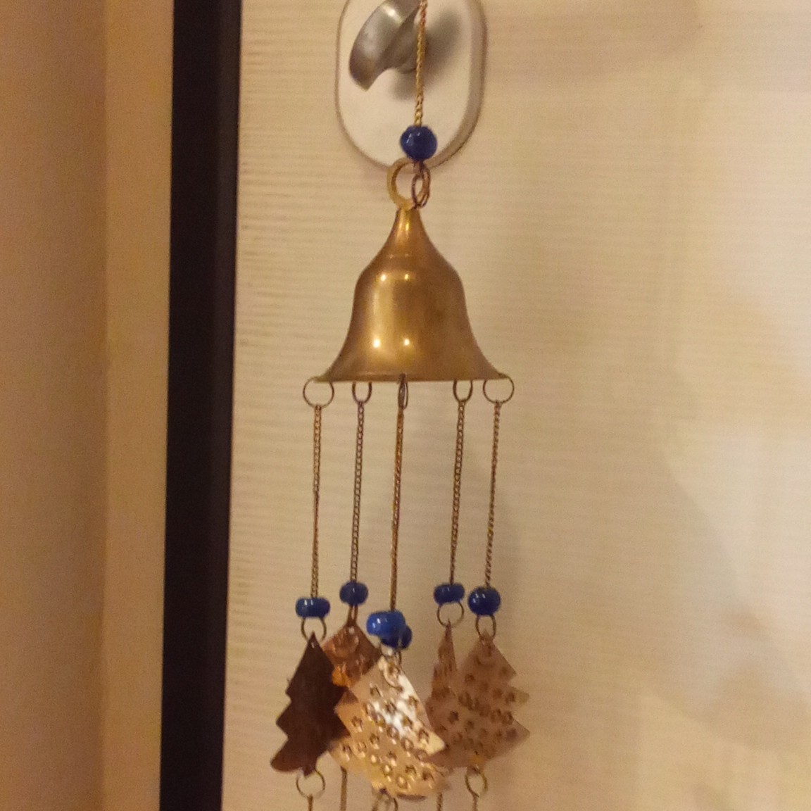 Campana a vento metallo oro/blu 50 cm da appendere con pendenti albero Natale