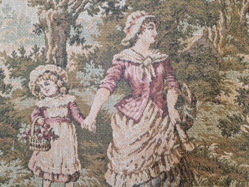 Large Vintage Woven Tapestry Picture Pastoral Watermill Scene Rococo Gilt Frame (photo 3)