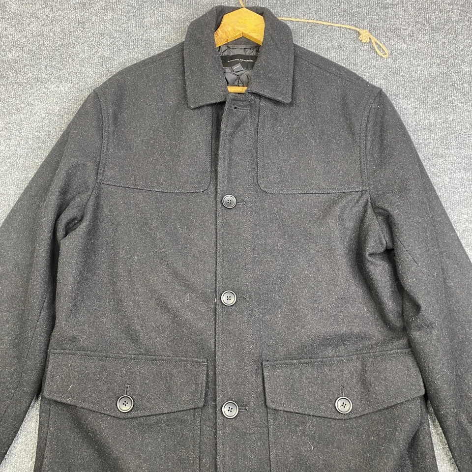 Banana Republic Jacket Mens Large Charcoal Wool Blend Field Coat Button Front - Image 4 of 4