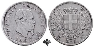 REGNO D'ITALIA 1 lira 1867 Milano ARGENTO Vittorio Emanuele II