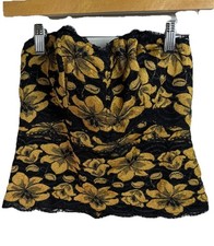 Cosabella Lace Lingerie Corset Top M Black  Gold Floral Zip