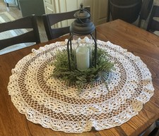 Vintage Handmade Cream Crocheted Table Doily Centerpiece 31  Round