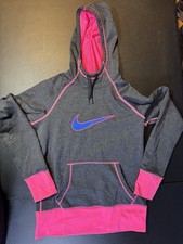Nike Therma Fit Hoodie Women  s Small Pocket Blue Logo Black And Pink Drawstring