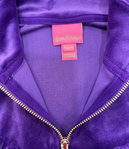 Lilly Pulitzer Girl’s Velour 1/4 Zip Pullover With Ruffle Purple Size XL 12/14 - Picture 2 of 14