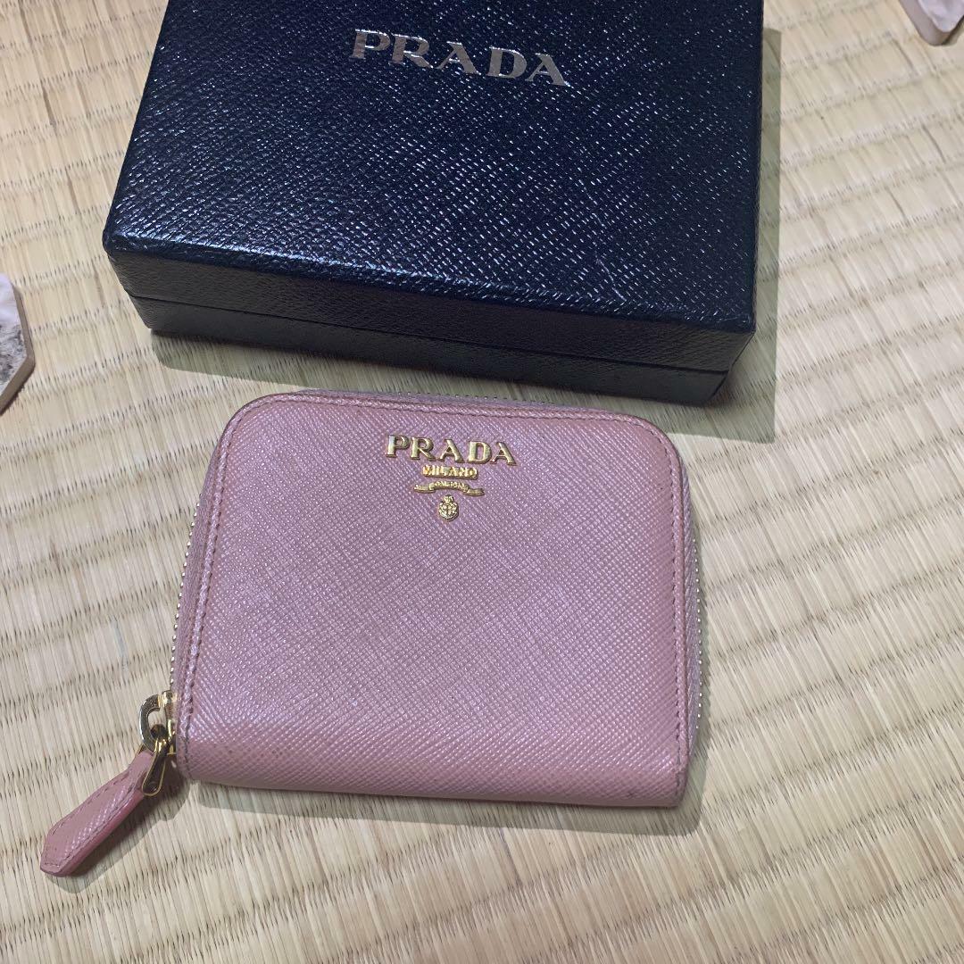 Auth PRADA Mini Wallet Zip Pass Case #8309 Saffiano Pink