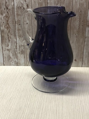 Hand Blown Purple Glass Pitcher Pinched Spout Polished Made In Poland FREE SHIP - Picture 8 of 10
