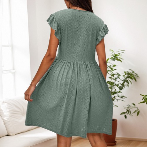 Plus Size Women Summer V Neck Ruffle Dress Ladies Casual Swing Mini Dresses - Bild 14 von 23