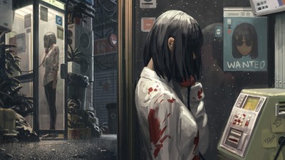 Anime girls phone guweiz blood short hair wanted Play Gaming Mat Desk