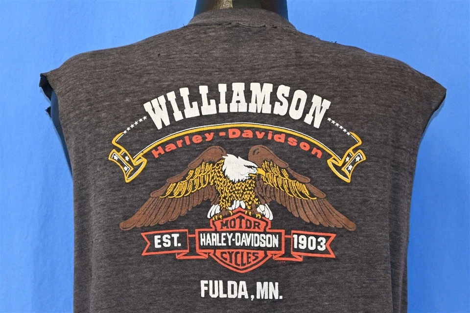 vtg 80s 3D EMBLEM HARLEY DAVIDSON AMERICAN HOG MOTORCYCLE CUT SLEEVE t-shirt XL - Image 3 of 4
