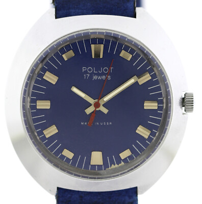 Poljot NOS verchromte Armbanduhr, Handaufzug, 70er Jahre, UdSSR, revisioniert