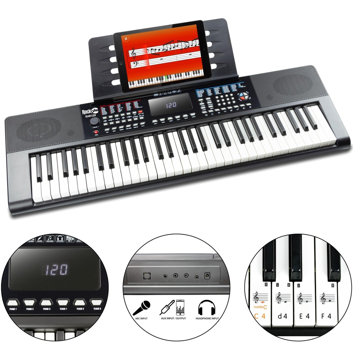 RockJam 61 Key Keyboard Piano with Led Display, Lessons, Keynote