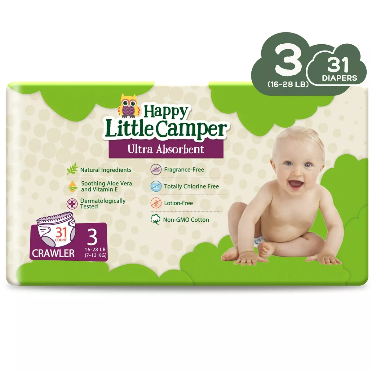 Pa ales naturales premium ultra absorbentes Happy Little Camper talla 3 31 unidades