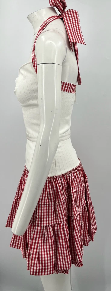 Mini Vestido D&G Dolce&Gabbana Rojo/Blanco Estampado Picnic Cuello Halter Ajuste + Acampanado talla 40 Foto 2 de 4