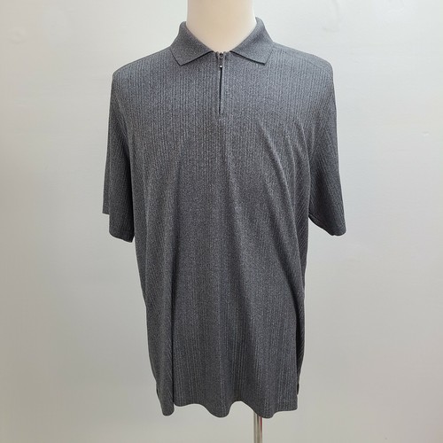 Camisa polo Via Europa para hombre extra grande gris manga corta 1/4 con cremallera