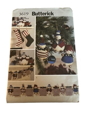 Butterick Sewing Pattern 3619 Stockings Snowman Christmas Tree Ornaments Uncut
