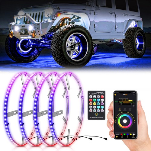 4pcs 15.5'' RGB Wheel Ring Lights LED For Truck Car Rim Lights Bluetooth APP - Picture 3 of 15