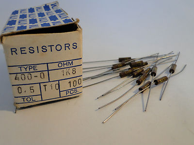 10x Vintage Kohlemasse Präzions-Widerstand von VTM Typ 400, 1.8 kOhm / 1 W, NOS
