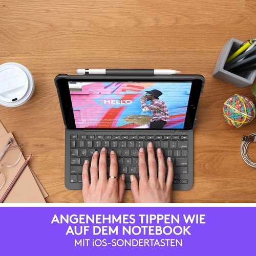 Etui na klawiaturę Logitech Slim Folio do Apple iPad 7/8/9 gen grafit QWERTZ PL - Zdjęcie 11 z 13