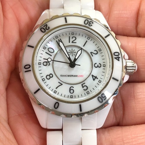 Isaac Mizrahi Live! Women Dress MOP Dial White Ceramic Quartz 33mm Watch 7 1/4" - Picture 10 of 12