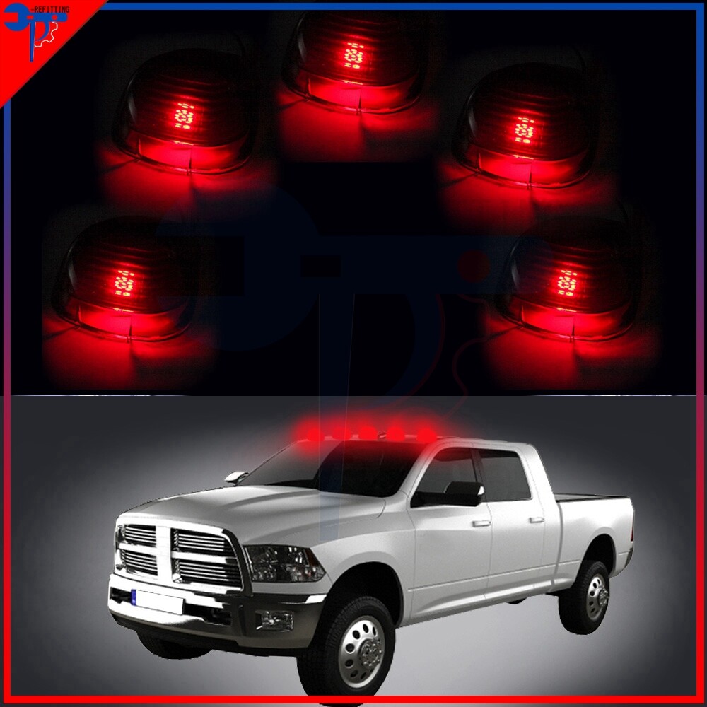 5-Pack Amber Roof Cab Marker Light Covers with Red 12V LED Bulbs for 1999-2016 Ford Trucks