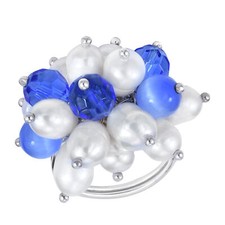 Vibrant Blue Cluster of Pearls, Stone, and Crystal Sterling Silver Ring - 5