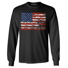 Distressed American Flag Horizontal Long Sleeve Patriotic Shirts