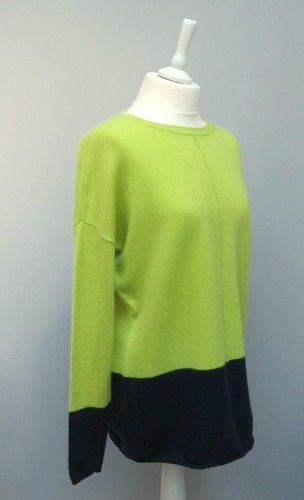 Tahari 100% Cashmere Navy Blue & Lime Oversized Relaxed Fit Jumper XS - Picture 3 of 9