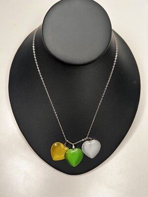 Vintage Sterling Silver Multi-Stone Heart Charm Necklace