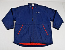 Vintage Nike Jacket Size L 90s Navy Blue Red Quilted Lining Orbital Swoosh ZipUp