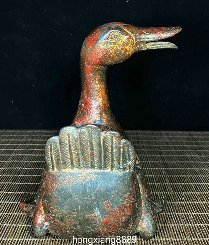 16CM Antique Chinese Bronze Fengshui Folk Duck Duckling Ducks Bird Zun Statue - Picture 6 of 9
