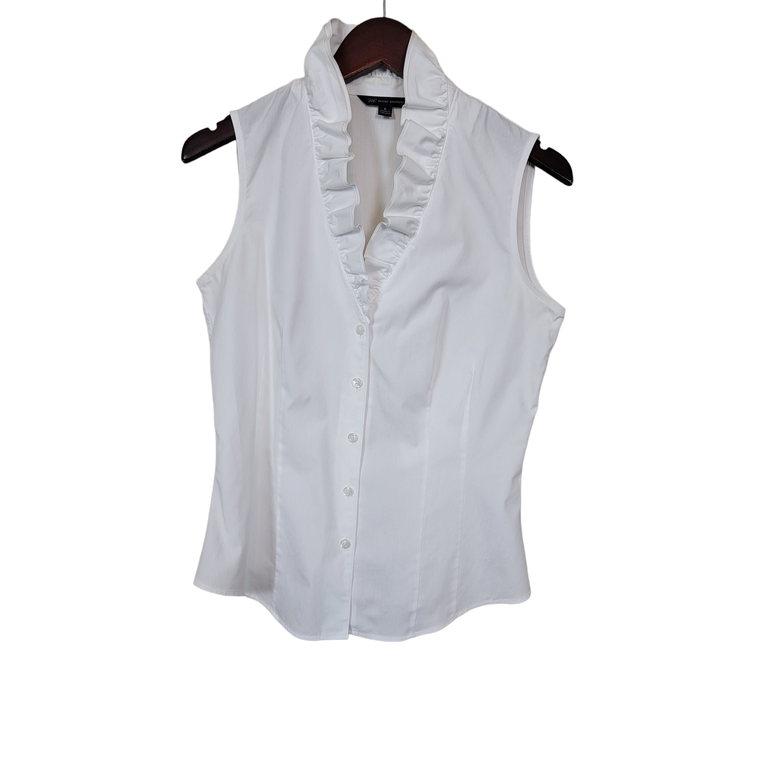 Brooks Brothers 346 Size 8 White Ruffle Collar Sleeveless Blouse White |  eBay