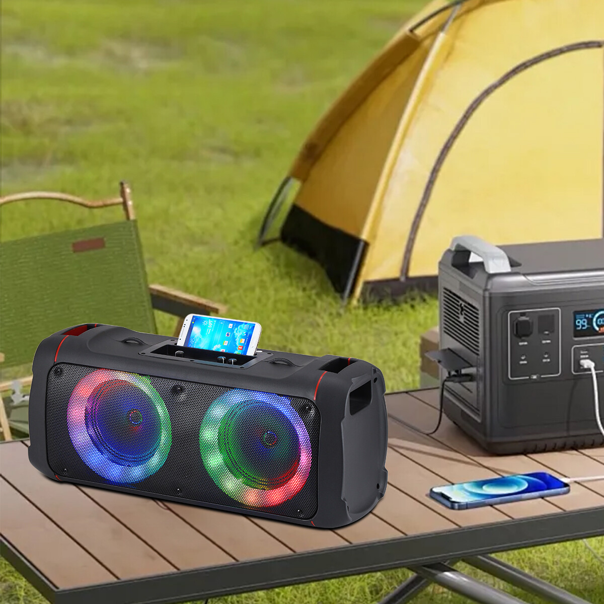 Loud Portable Bluetooth Speaker Dual Sub woofer Party Heavy Bass Sound System