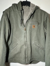Carhartt canvas 2xl green fleece lined jacket full zip with Hood 14806