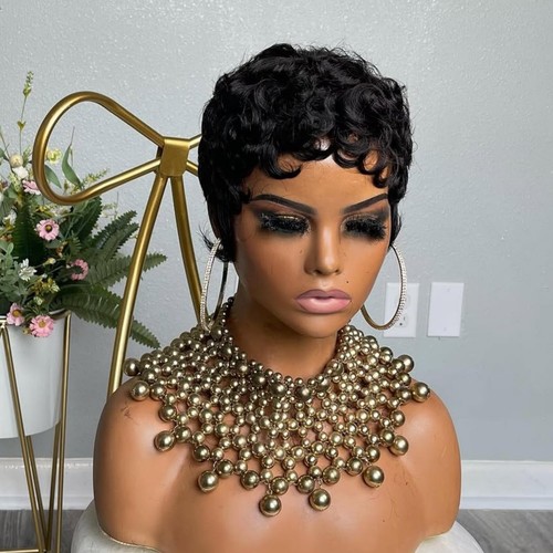 Pixie Cut Wigs for Black Women Brazilian Virgin Curly Wave Human Hair Wigs Short - Picture 4 of 6