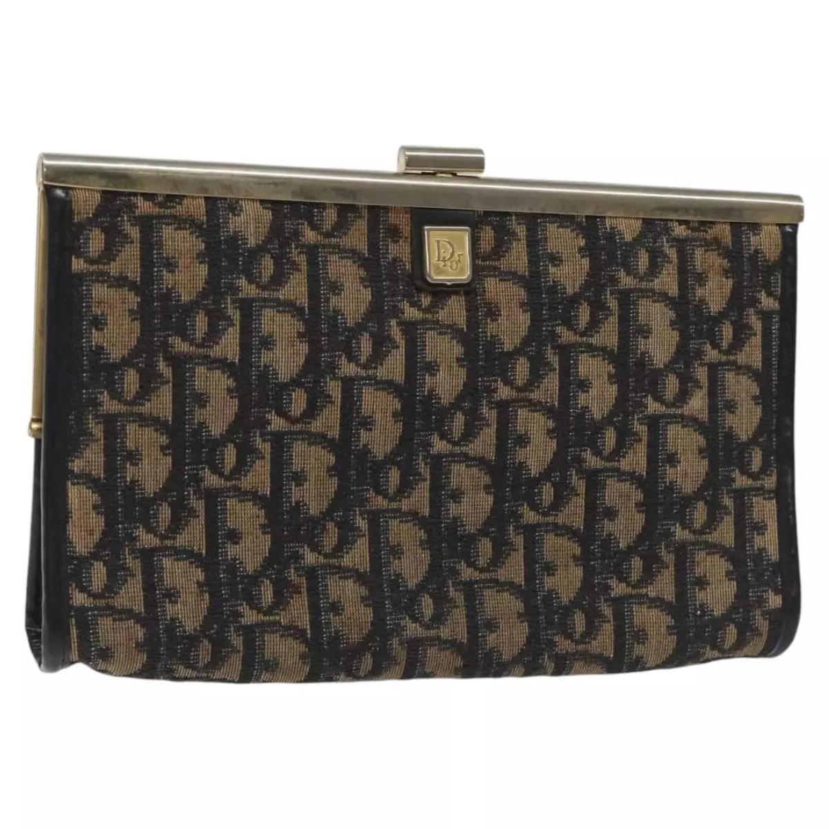 Sac pochette toile trotteur Christian Dior bleu marine or authentique MY031