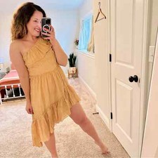 LoveShackFancy Pink Gold One Shoulder Mini Dress 2