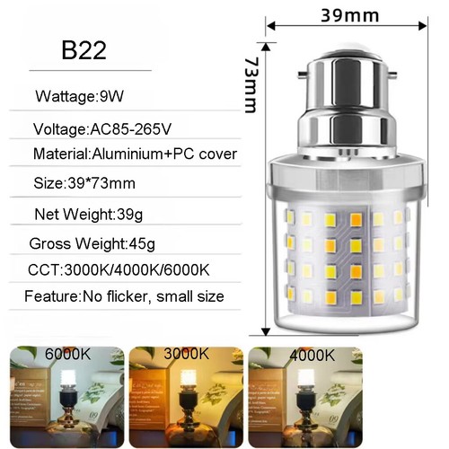 Mini LED Corn Bulb E27 E26 E14 E12 B22 B15 9W 3000k Decorative Home-Appliance - Picture 14 of 15