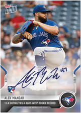 ALEX MANOAH SIGNED 11-K OUTING TIES A BLUE JAYS RECORD TOPPS NOW AUTO CARD #644A