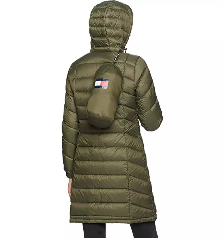 Tommy hilfiger women's mid length packable down chevron quilt coat clearance
